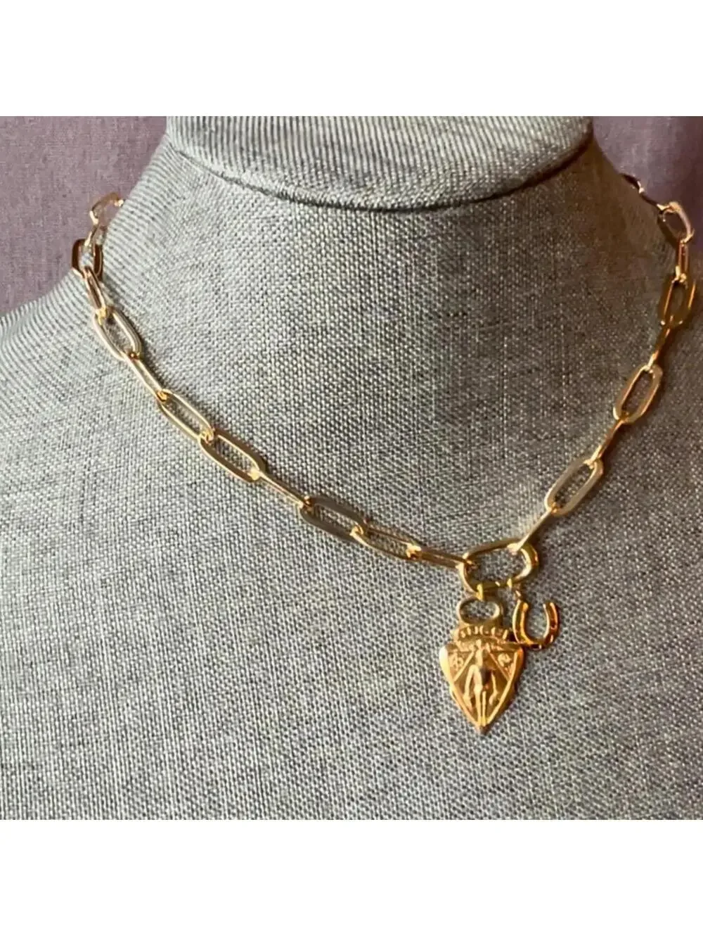 🆕 Vintage Gucci Charm 24k gold horse shoe Necklace Paperclip 925 Silver NWT - Picture 12 of 14